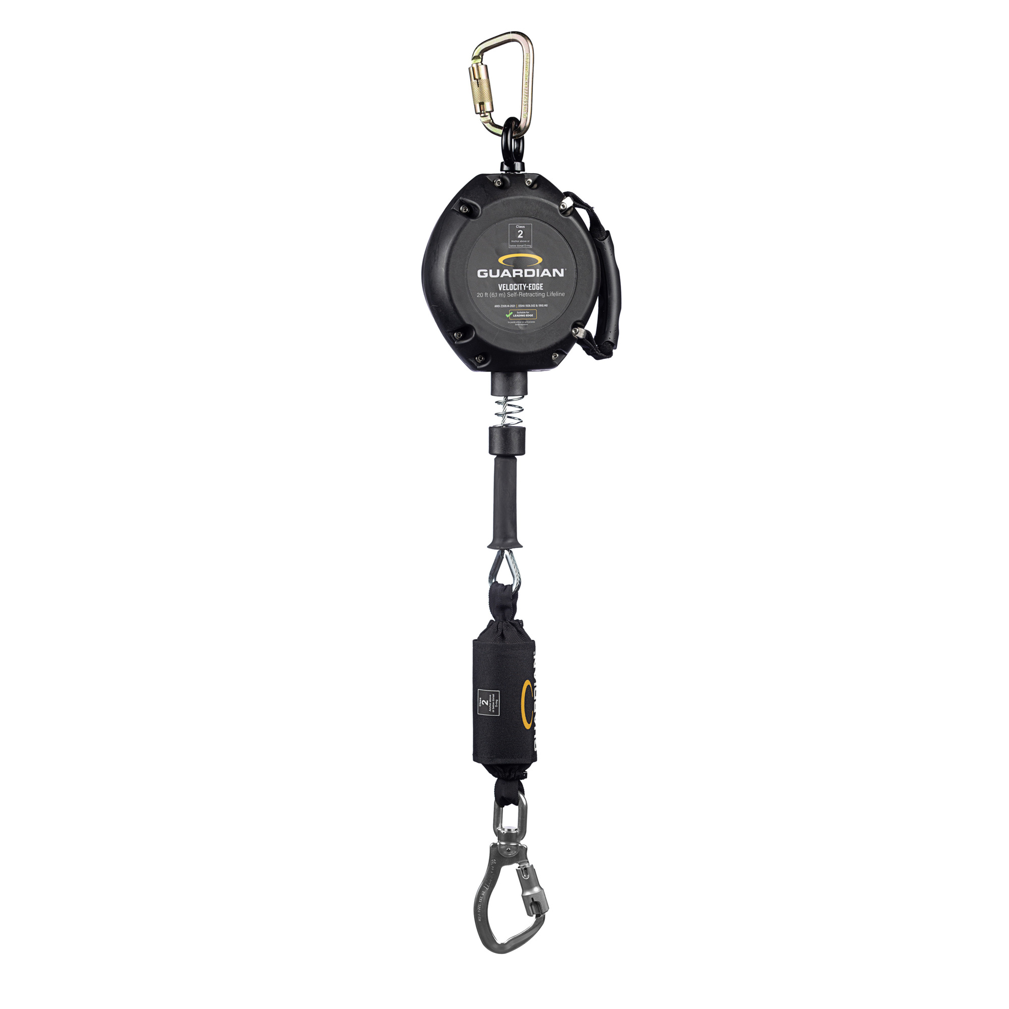 Guardian Fall Protection Velocity-Edge Self-Retracting Lifeline — 20ft. Cable, Swivel Top, Carabiner, OSHA/ANSI Compliant, Model# 4200109